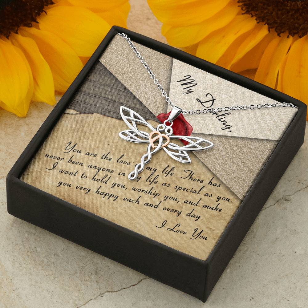 Personalized Girlfriend Wife Necklace  for Her Valentines Birthday Anniversary Gift Dragonfly Hearts Necklace for Women with Message  Card