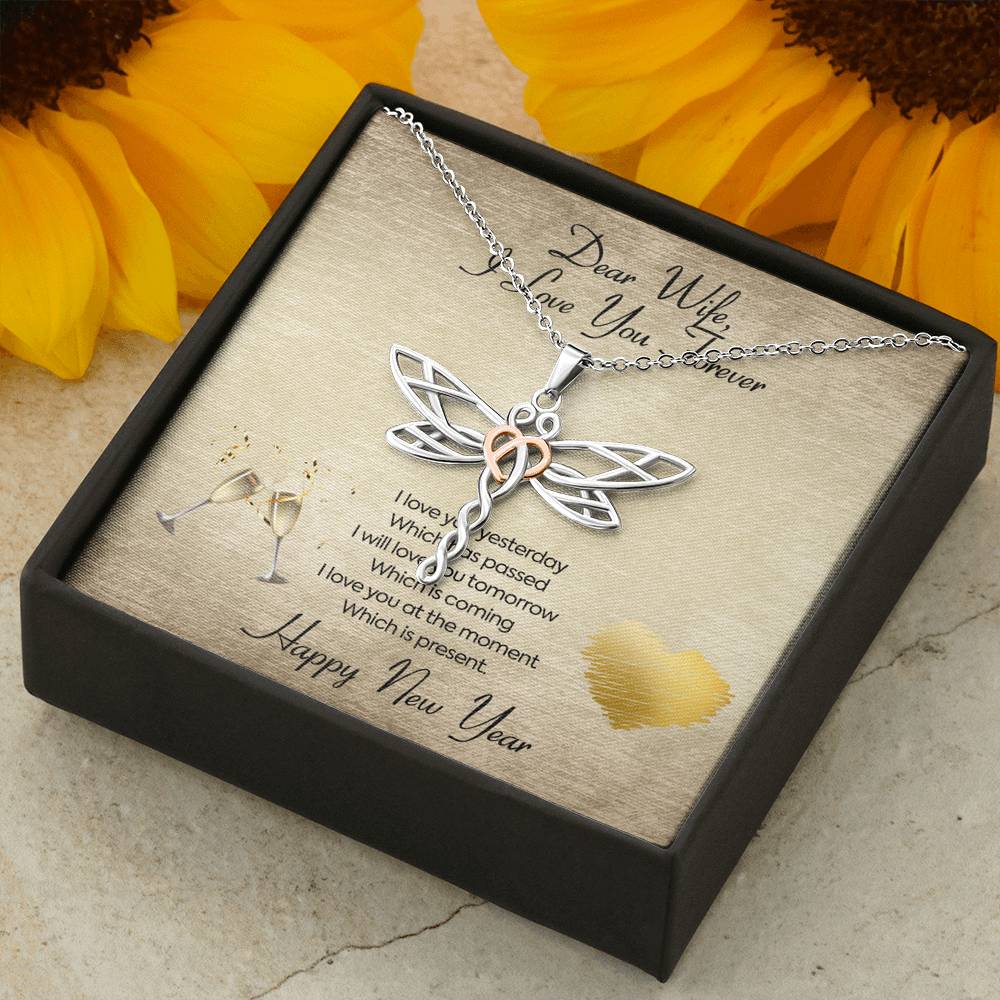 Personalized To My Wife Necklace for Her Birthday Valentines Anniversary Gift to my Wife Dragonfly Hearts Necklace for Women with Message  Card