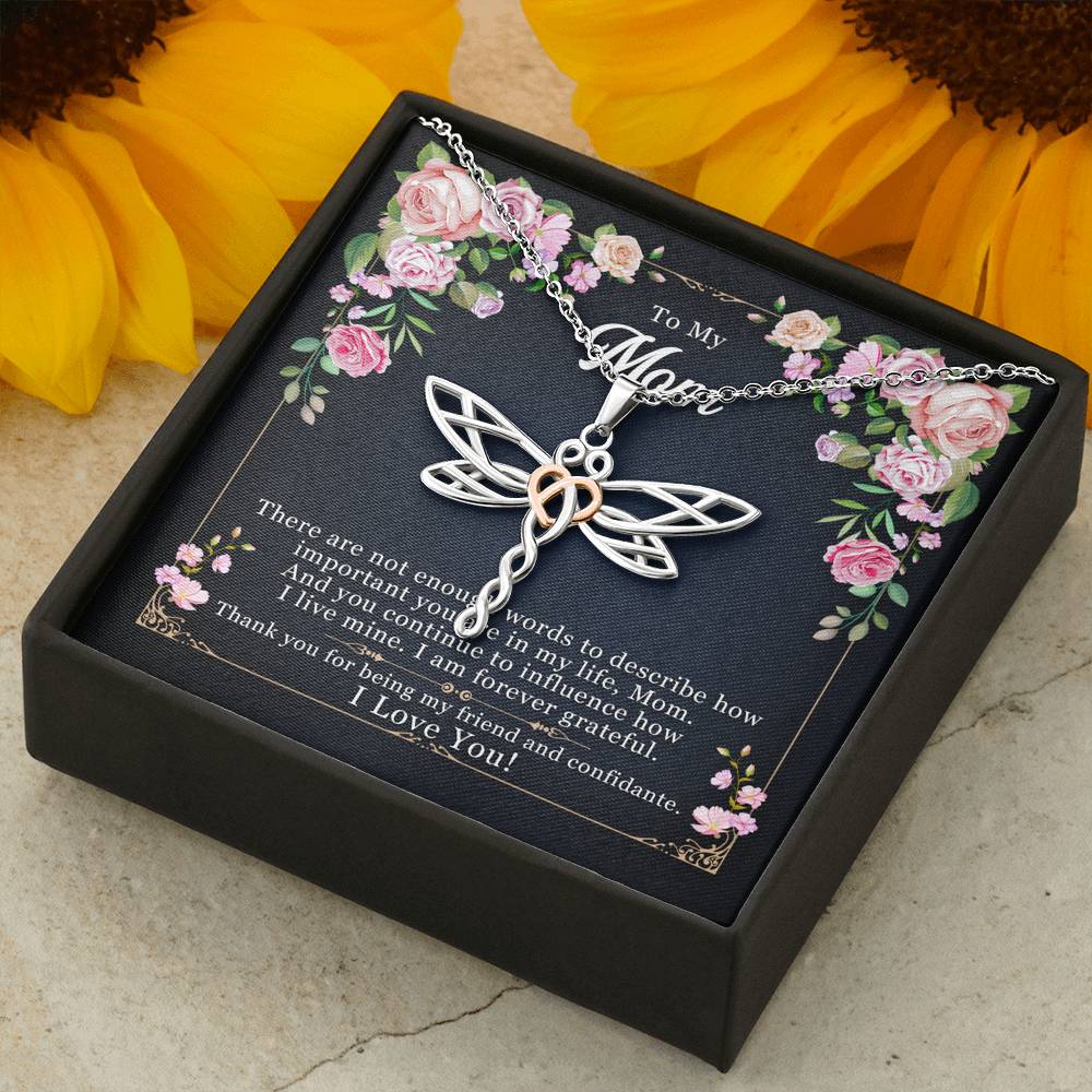 Personalized Gift To My Mom Necklace Birthday Valentines Gift to my mother Silver Jewelry for Women Dragonfly Dreams Necklace with Message Card