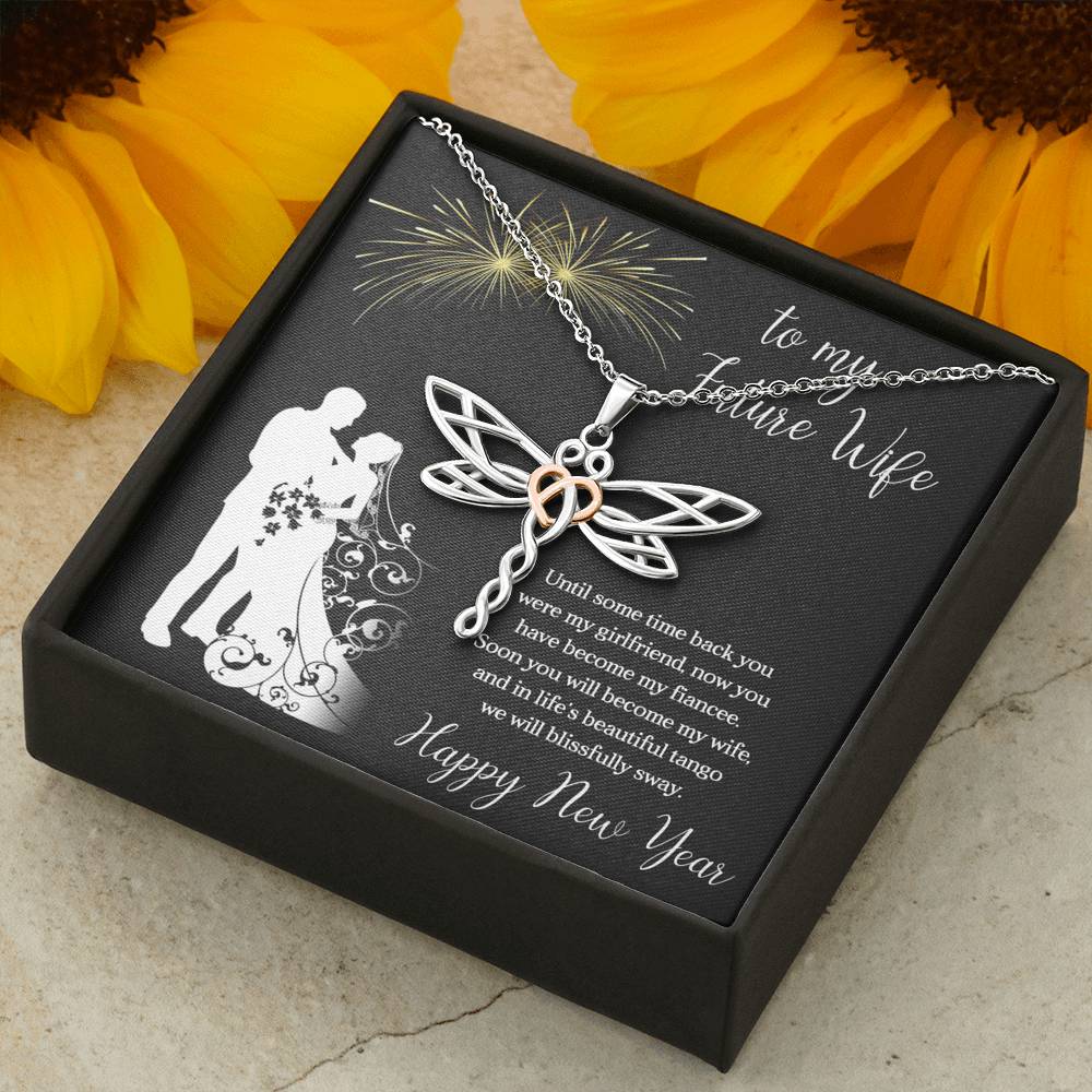 To My Future Wife Necklace for Women Personalized Birthday Anniversary Valentines Engagement Gift Dragonfly Necklace with Message Card from Husband Silver Jewelry for Women