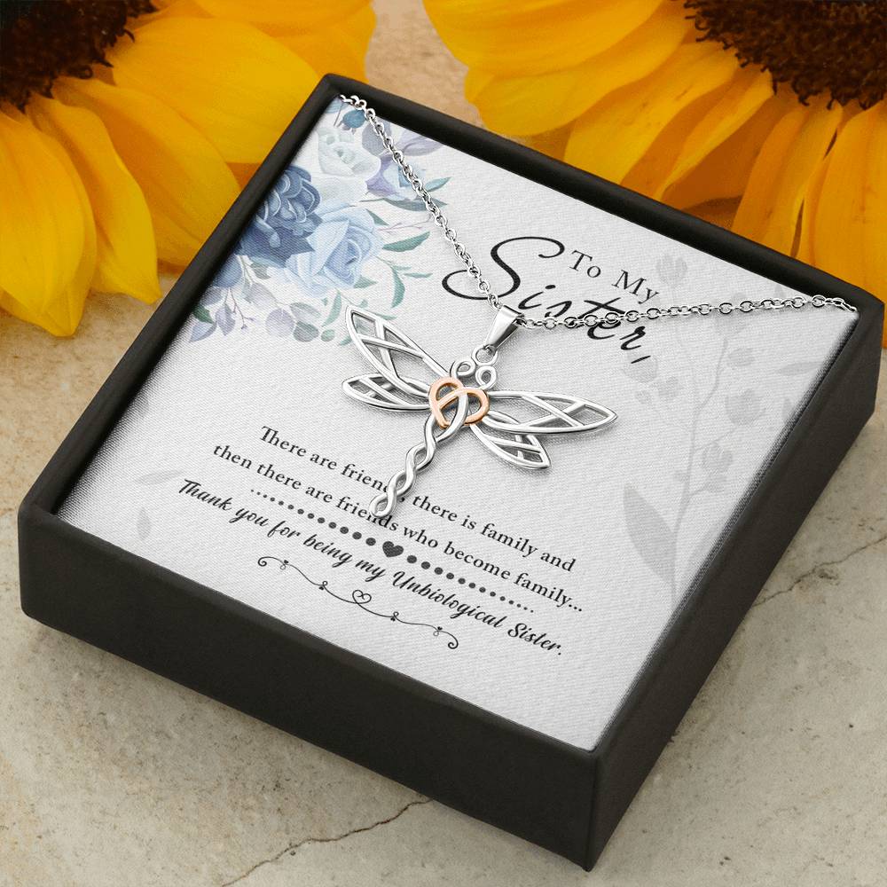 Personalized Custom Sister Necklace  for Her Valentines Birthday Anniversary Gift Dragonfly Hearts Necklace for Women with Message  Card