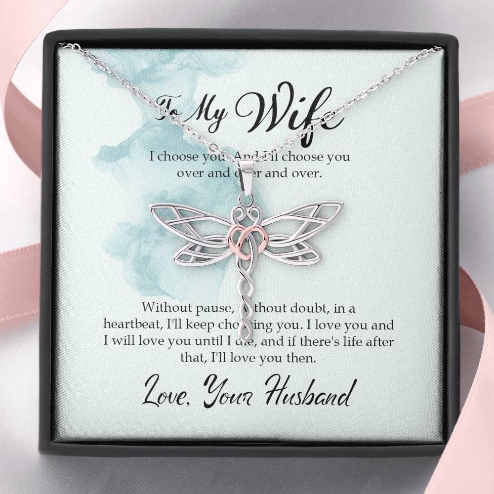 Dragonfly Necklace Gift For Wife Birthday Valentine's Day Engagement Anniversary  For Women Personalized Love Notes POD Message Card