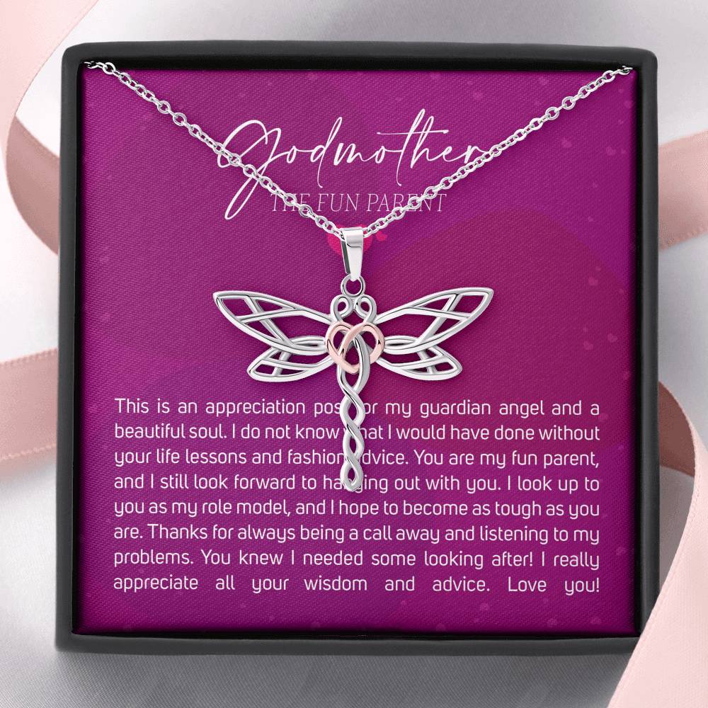 Best Gift for Godmother Necklace Silver Jewelry for Valentines Birthday Gift DragonflyDreamHearts Necklace for Women with Message  Card