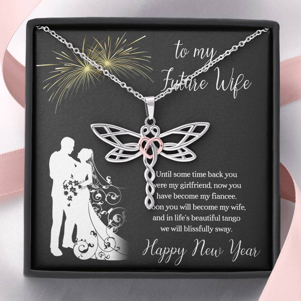 To My Future Wife Necklace for Women Personalized Birthday Anniversary Valentines Engagement Gift Dragonfly Necklace with Message Card from Husband Silver Jewelry for Women