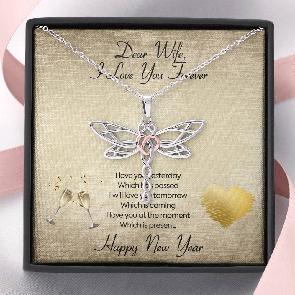 Personalized To My Wife Necklace for Her Birthday Valentines Anniversary Gift to my Wife Dragonfly Hearts Necklace for Women with Message  Card