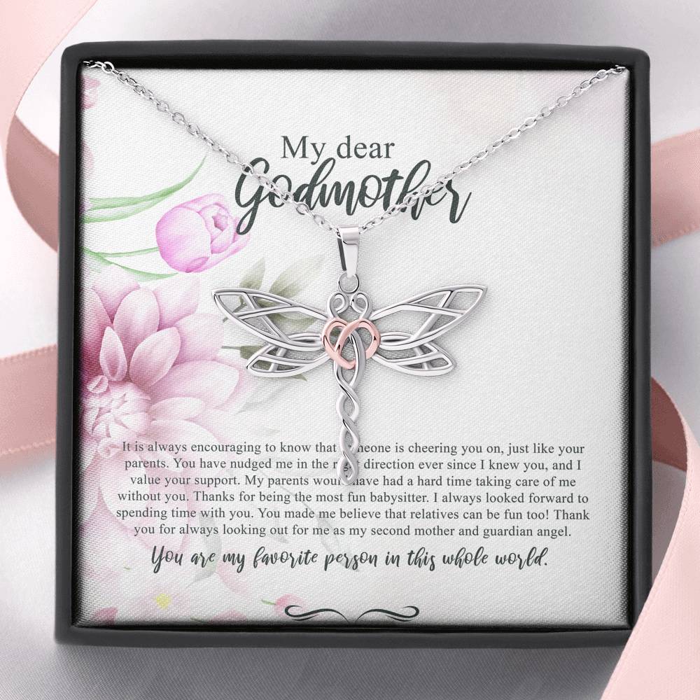 Best Gift for Godmother Necklace Silver Jewelry for Valentines Birthday Gift DragonflyDreamHearts Necklace for Women with Message  Card
