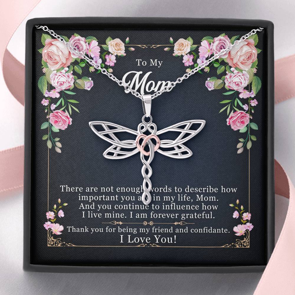 Personalized Gift To My Mom Necklace Birthday Valentines Gift to my mother Silver Jewelry for Women Dragonfly Dreams Necklace with Message Card