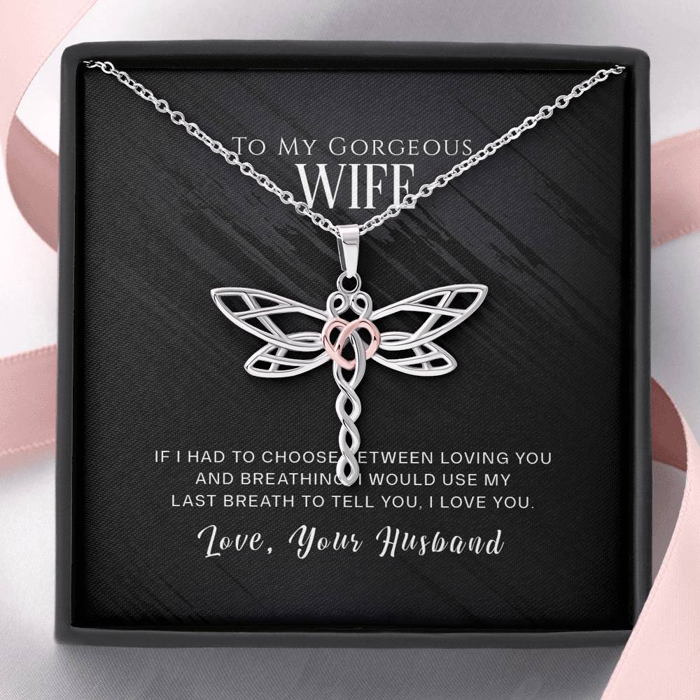 Personalized To My Wife Necklace  for Her Birthday Valentines Anniversary Gift for Wife Dragonfly Silver Necklace for Women with Message  Card