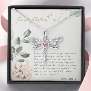 Gift To My Soul Sister On Her Birthday Engagement Gift Pendent Forever Love Bond Dragonfly Necklace