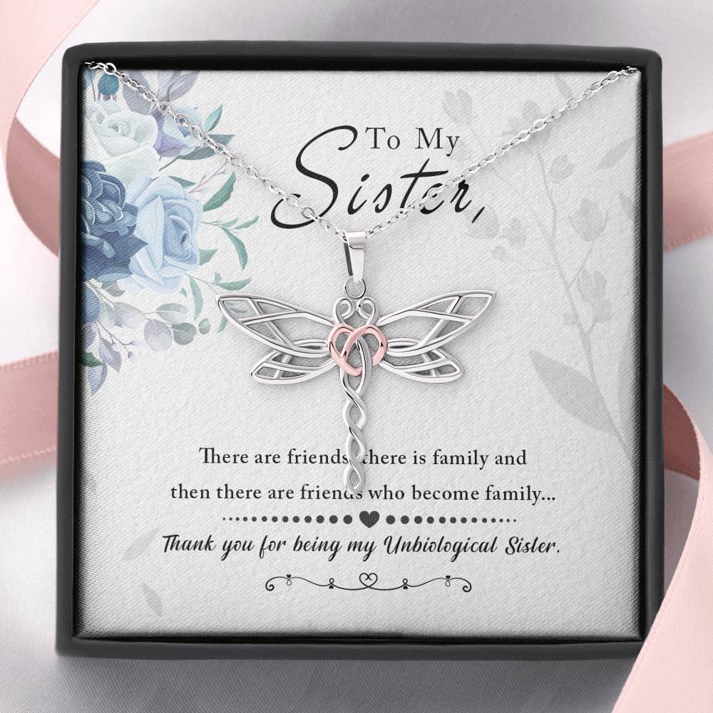 Personalized Custom Sister Necklace  for Her Valentines Birthday Anniversary Gift Dragonfly Hearts Necklace for Women with Message  Card
