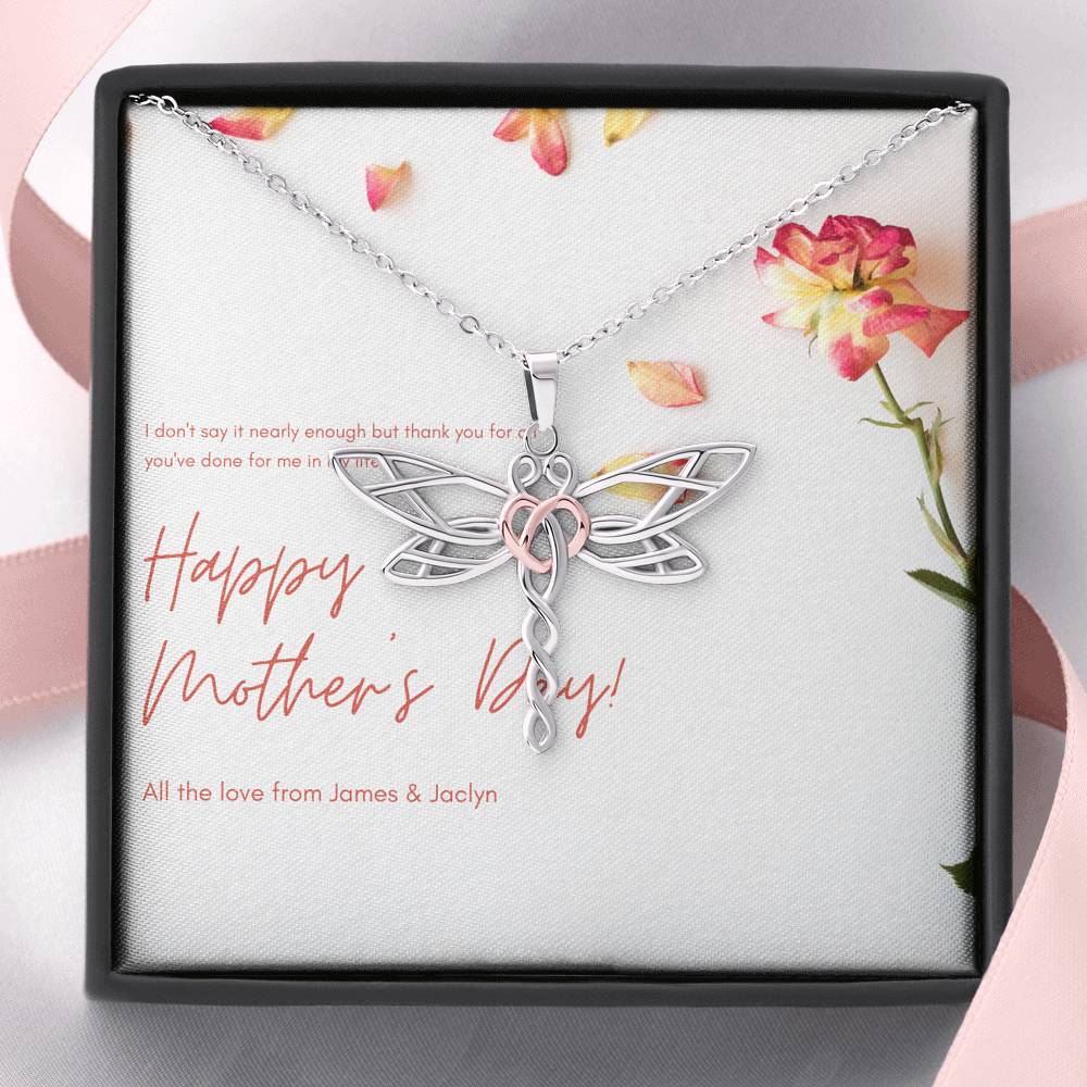 Personalized Gift Mom Necklace for Her Birthday Valentines Mother's Day Dragonfly Dreams Necklaces for Women with Message  Card