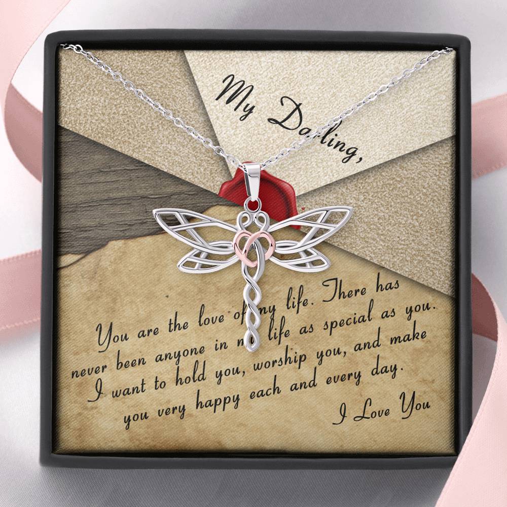 Personalized Girlfriend Wife Necklace  for Her Valentines Birthday Anniversary Gift Dragonfly Hearts Necklace for Women with Message  Card