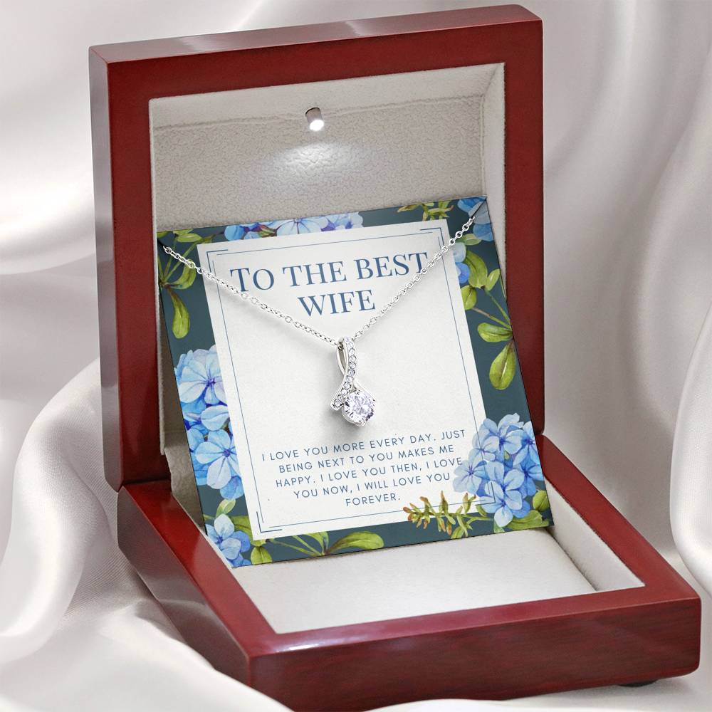 Personalized Necklace Gift To My Best Wife Petite Ribbon Pendent On Her Birthday Wedding Anniversary Gift From Husband