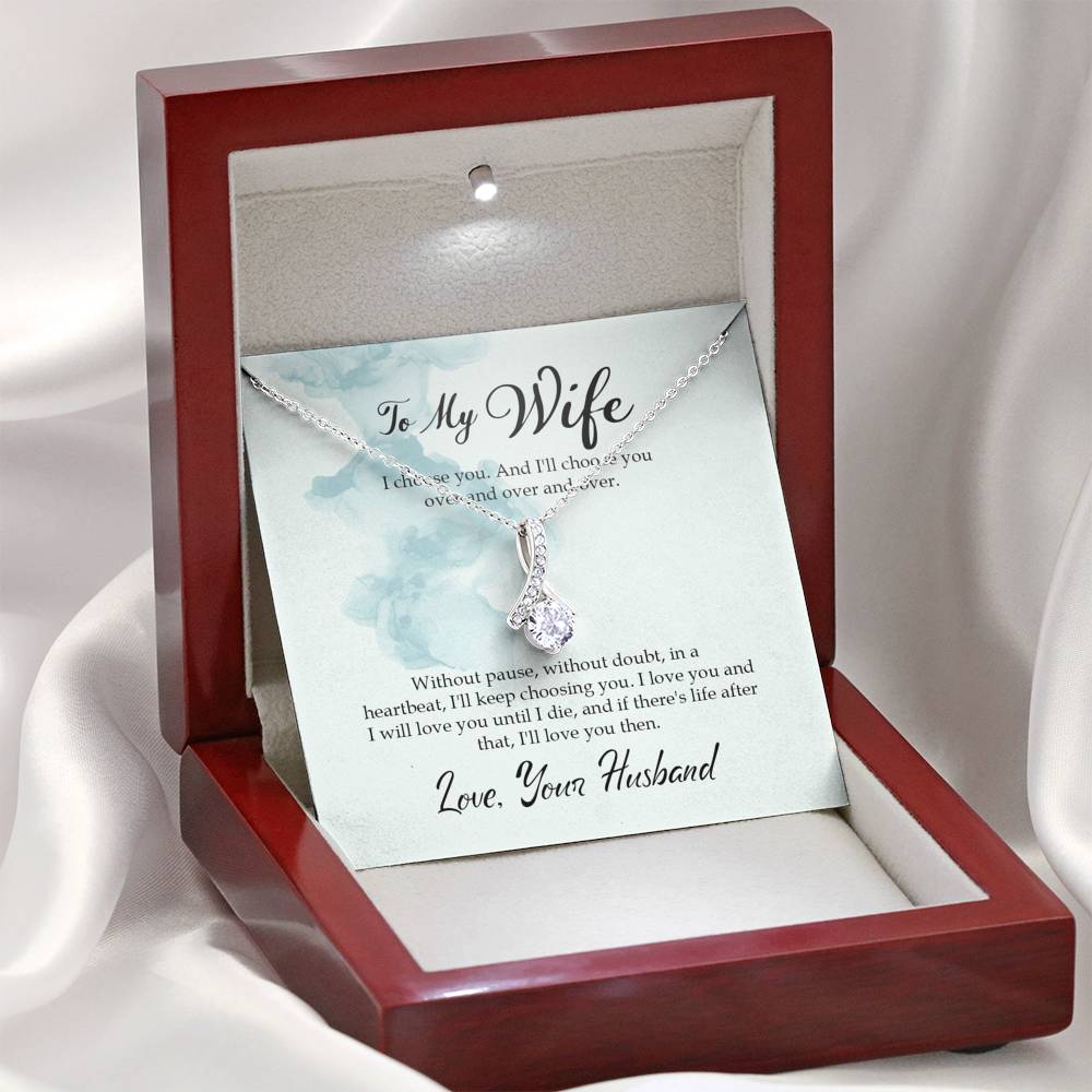 Alluring Beauty Necklace for Wife Luxury Box Personalized Birthday Gift for Her Valentines Anniversary Gifts To My Wife Necklace with message card from Husband Crystal Silver Necklaces for Women