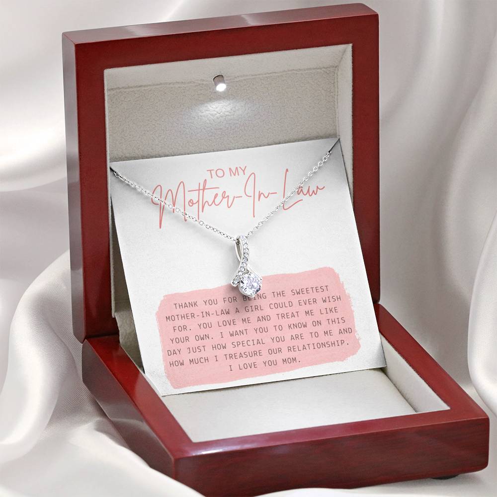 Mother's Day Necklace To My Groom's Mom Petite Ribbon Pendent From Bride Girlfriend On Her Birthday Gift
