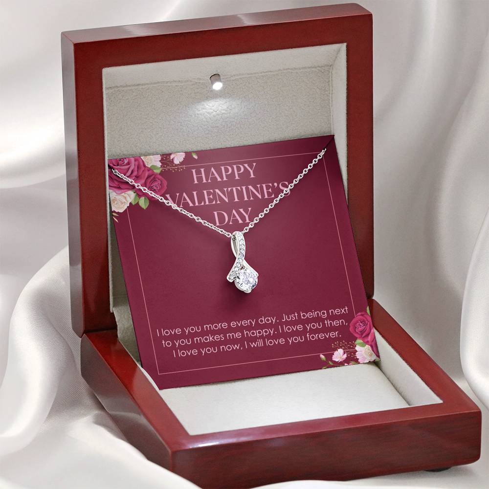 Gift For Wife Petite ribbon Necklace Custom Raw Birthstone Pendent On Valentines Day