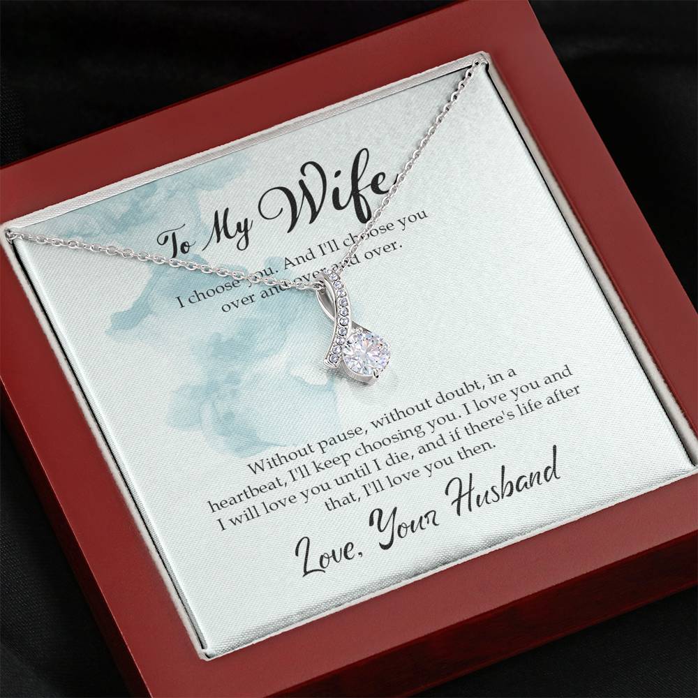 Alluring Beauty Necklace for Wife Luxury Box Personalized Birthday Gift for Her Valentines Anniversary Gifts To My Wife Necklace with message card from Husband Crystal Silver Necklaces for Women