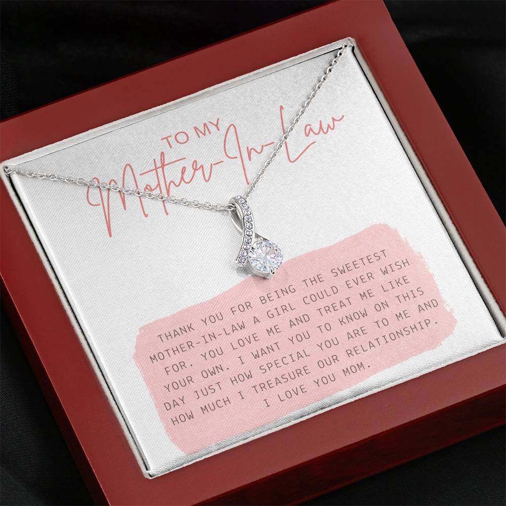 Mother's Day Necklace To My Groom's Mom Petite Ribbon Pendent From Bride Girlfriend On Her Birthday Gift