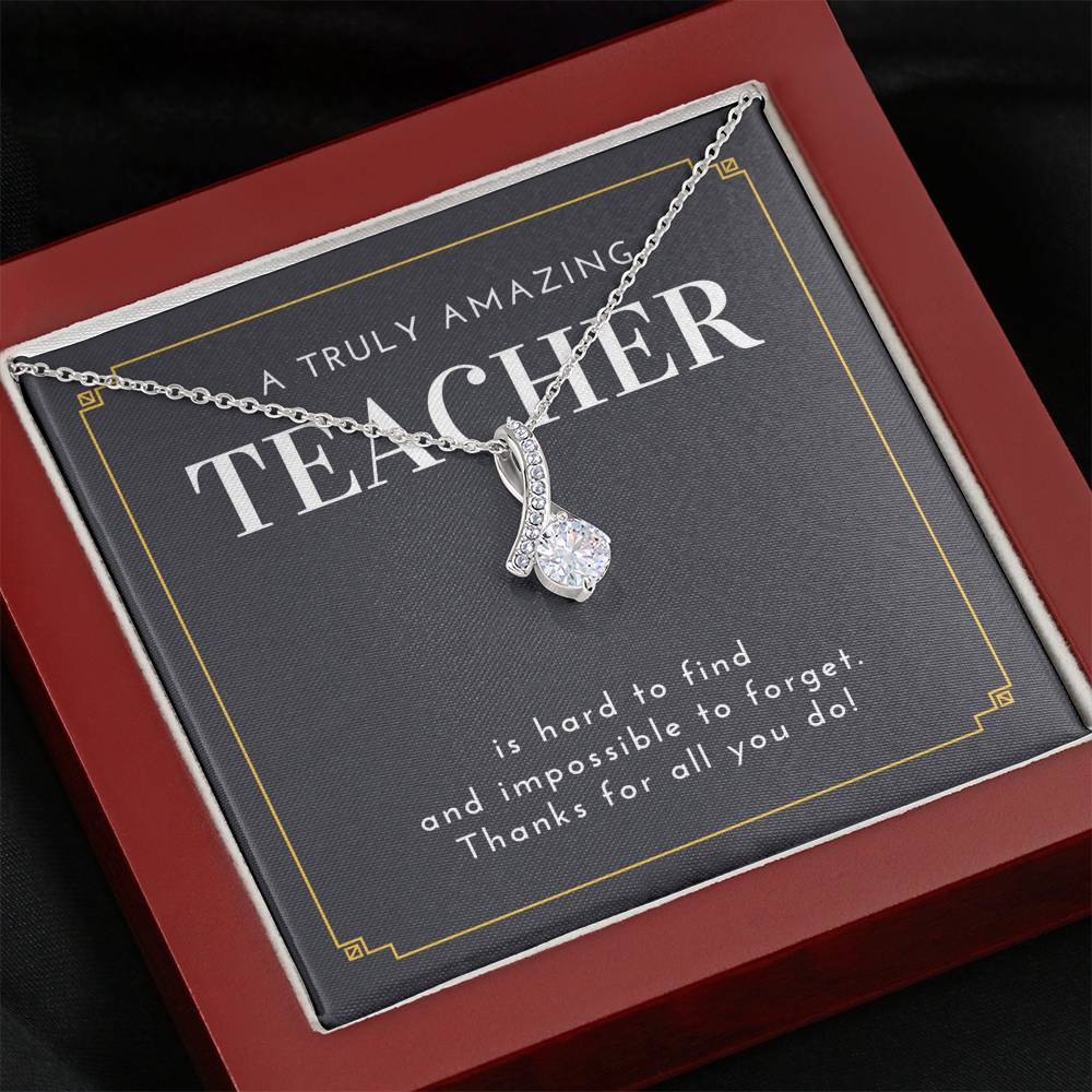 Valentine's Day Necklace Gift To My Special Teacher Charm Ribbon Pendent