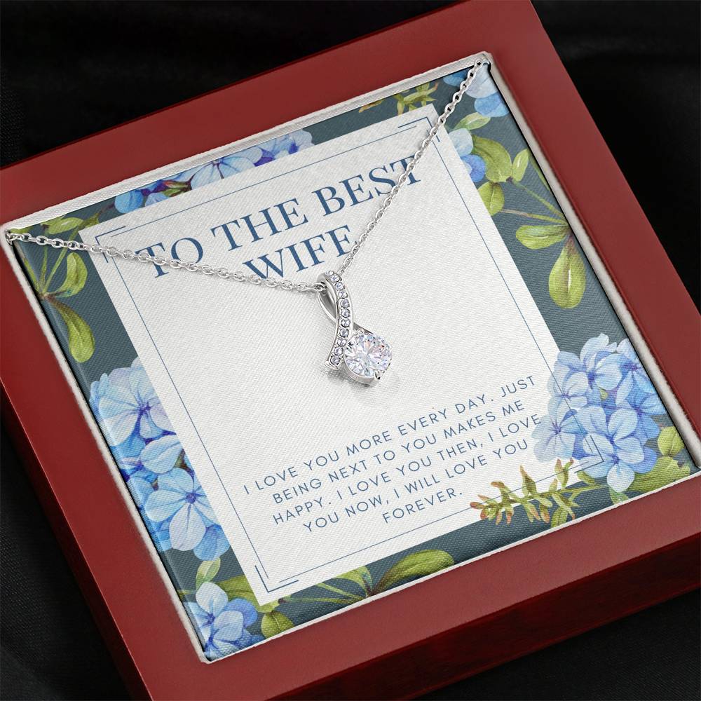 Personalized Necklace Gift To My Best Wife Petite Ribbon Pendent On Her Birthday Wedding Anniversary Gift From Husband