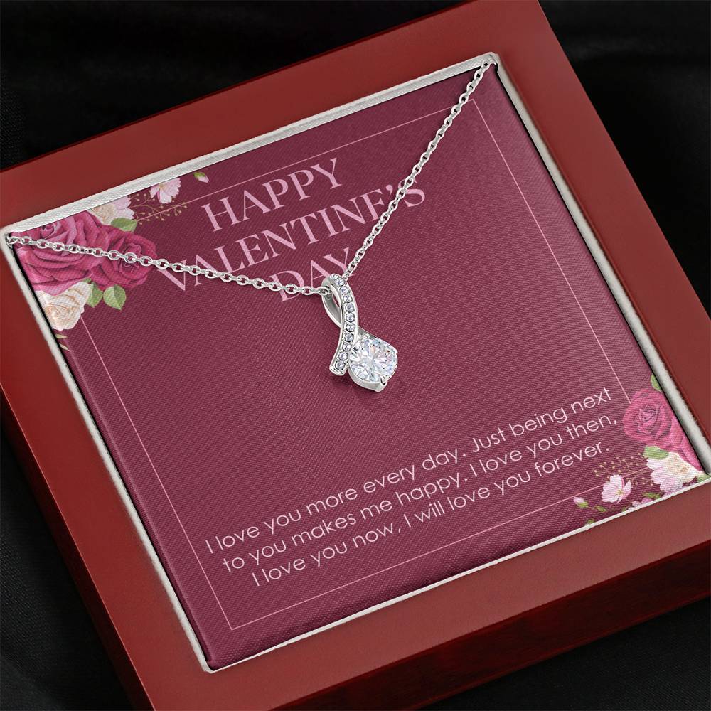 Gift For Wife Petite ribbon Necklace Custom Raw Birthstone Pendent On Valentines Day