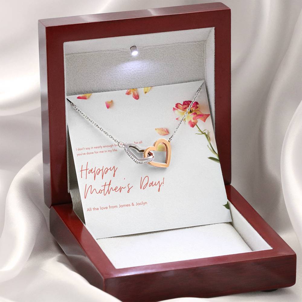 Personalized Gift Mom Necklace for Her Birthday Valentines Mother's Day Interlocking Hearts Necklaces for Women with Message  Card