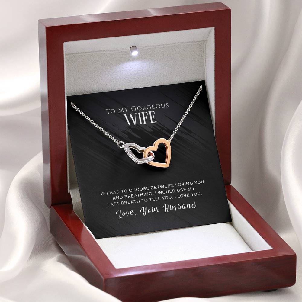 Personalized To My Wife Necklace  for Her Birthday Valentines Anniversary Gift for Wife Interlocking Hearts Necklace for Women with Message  Card