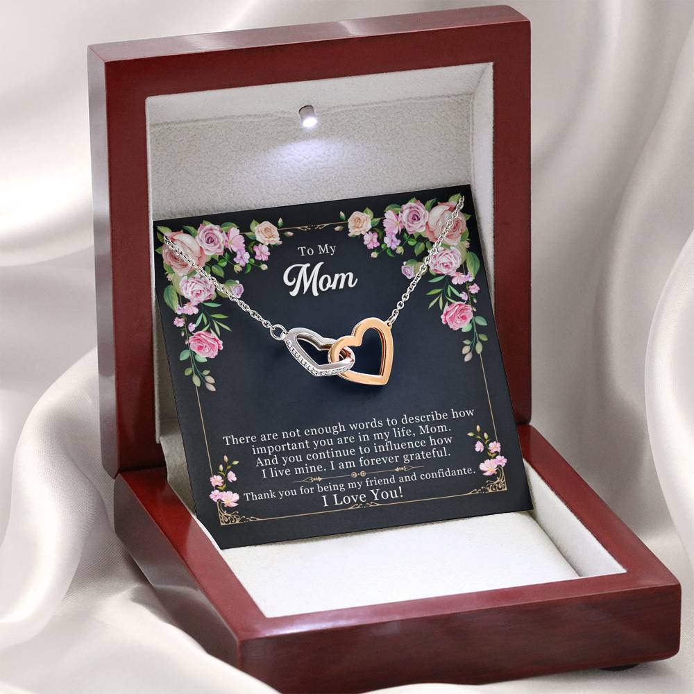 Personalized Gift To My Mom Necklace Birthday Valentines Gift to my mother Silver Jewelry for Women Interlocking Hearts Necklace with Message Card