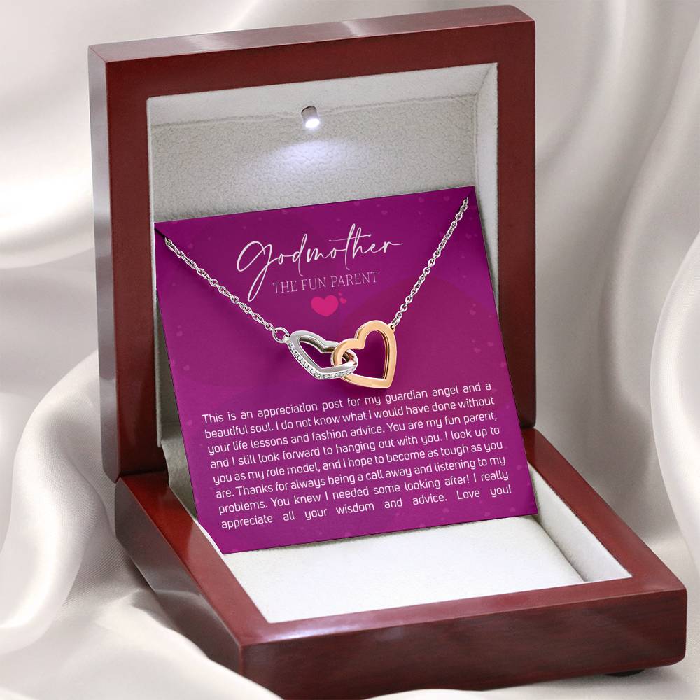 Best Gift for Godmother Necklace Silver Jewelry for Valentines Birthday Gift InterlockingHeartsHearts Necklace for Women with Message  Card