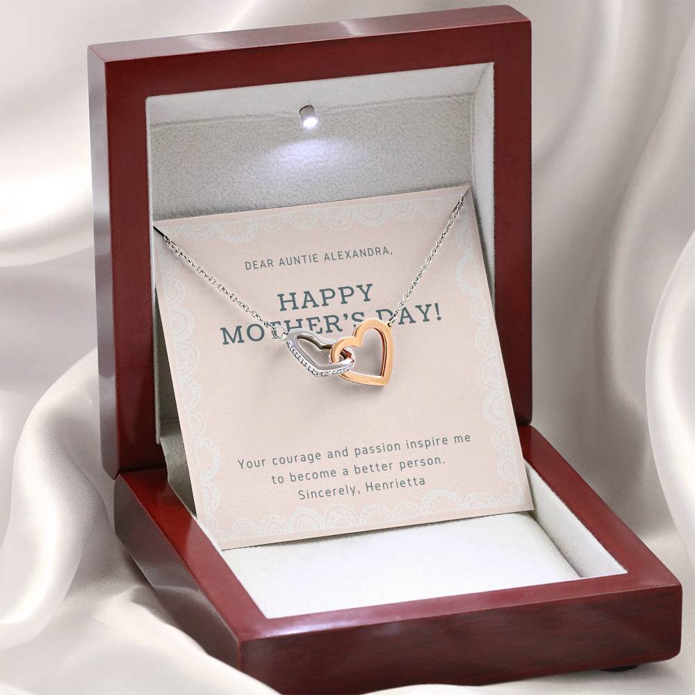 To My Auntie Necklace Gift Thank You For Courage Pendent Gift On Mother's Day For Mother Grandma Step Mom Gift With The Message Card