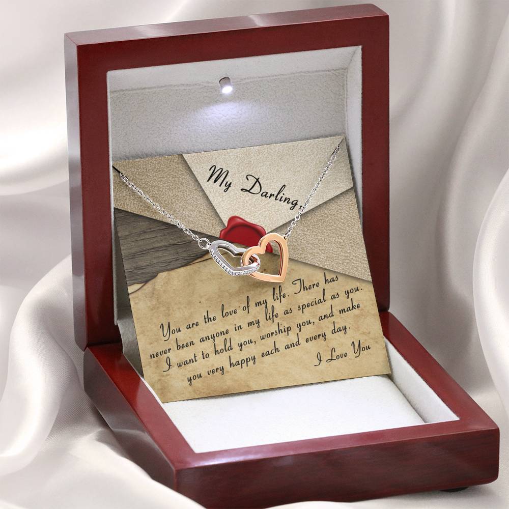 Personalized Girlfriend Wife Necklace  for Her Valentines Birthday Anniversary Gift Interlocking Hearts Necklace for Women with Message  Card