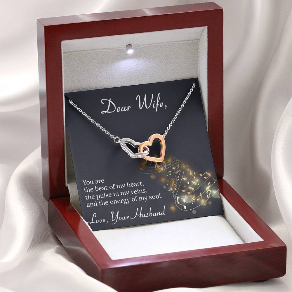 Interlocking Hearts Necklace for Wife Personalized Birthday Gift Necklaces for Her Valentines Anniversary Gifts To My Wife Necklace with Message Card from Husband Women’s Silver Jewelry