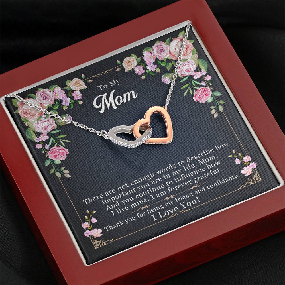 Personalized Gift To My Mom Necklace Birthday Valentines Gift to my mother Silver Jewelry for Women Interlocking Hearts Necklace with Message Card