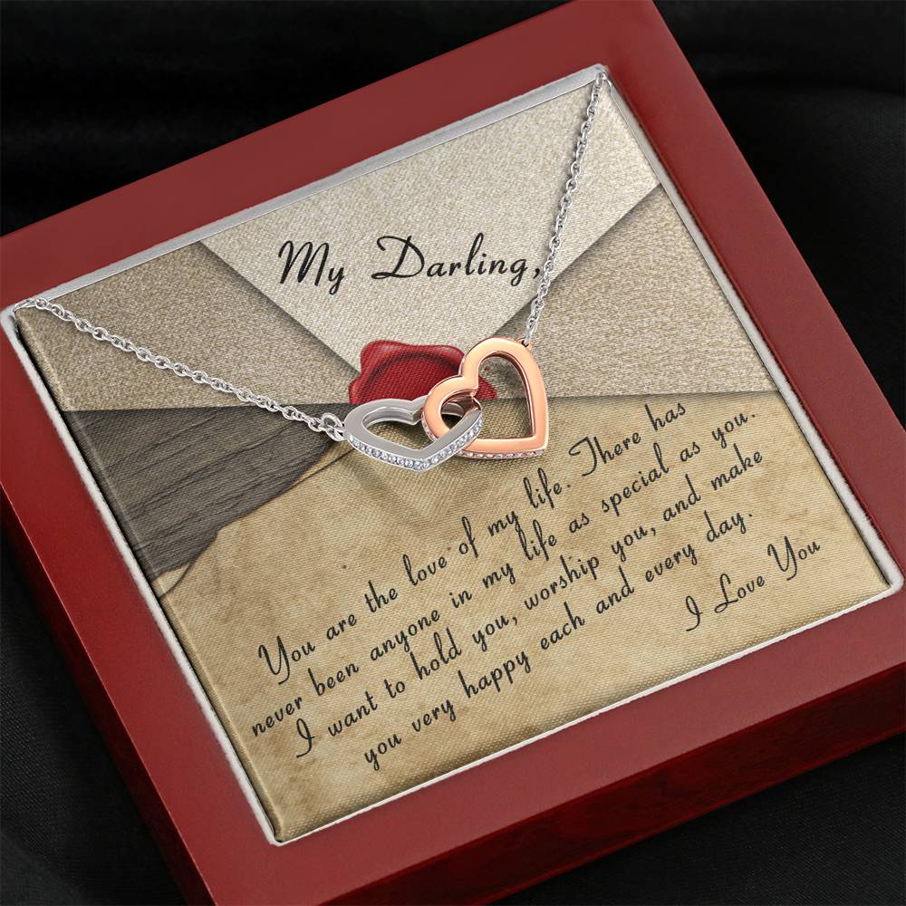 Personalized Girlfriend Wife Necklace  for Her Valentines Birthday Anniversary Gift Interlocking Hearts Necklace for Women with Message  Card