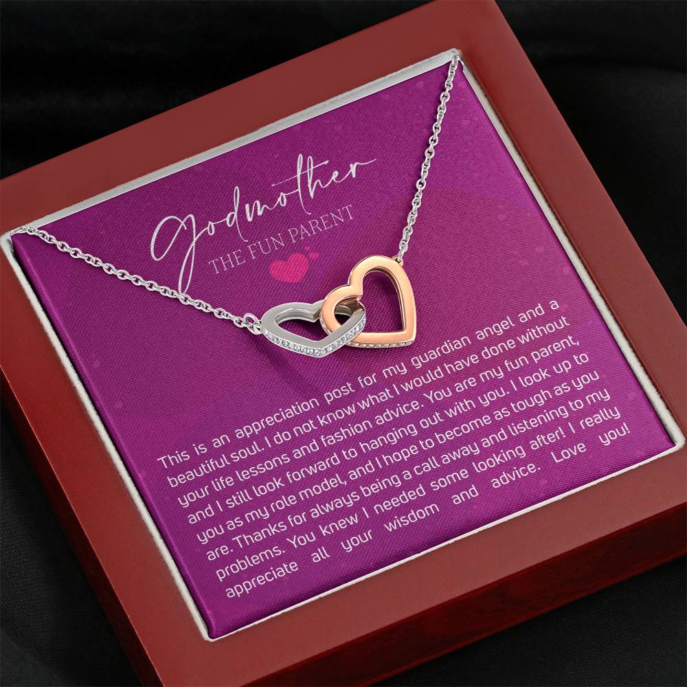 Best Gift for Godmother Necklace Silver Jewelry for Valentines Birthday Gift InterlockingHeartsHearts Necklace for Women with Message  Card