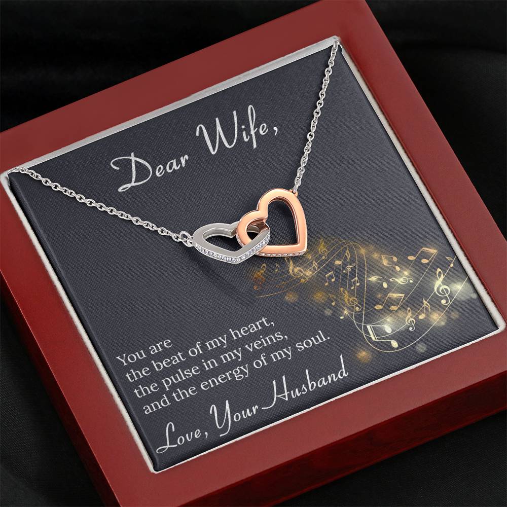 Interlocking Hearts Necklace for Wife Personalized Birthday Gift Necklaces for Her Valentines Anniversary Gifts To My Wife Necklace with Message Card from Husband Women’s Silver Jewelry
