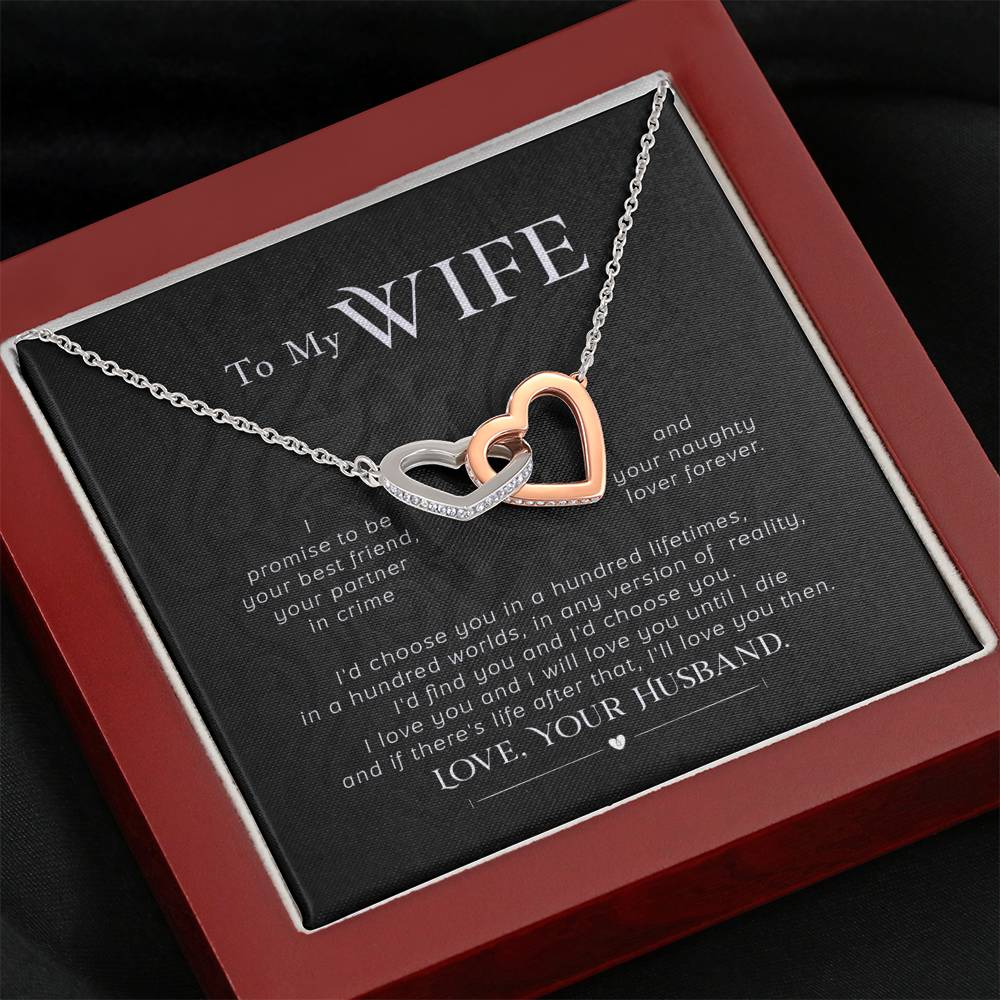 Personalized Gift Wife Necklace  for Her Valentines Birthday Anniversary Gift Interlocking Hearts Necklace for Women with Message  Card