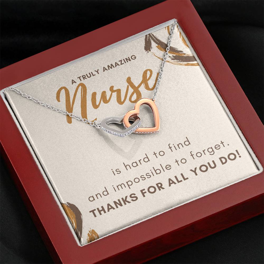 Nurse Necklace Two Interlocked Heart Pendent Charm Appreciation Graduation Gift