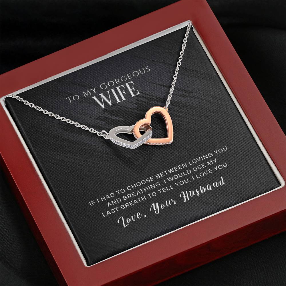 Personalized To My Wife Necklace  for Her Birthday Valentines Anniversary Gift for Wife Interlocking Hearts Necklace for Women with Message  Card