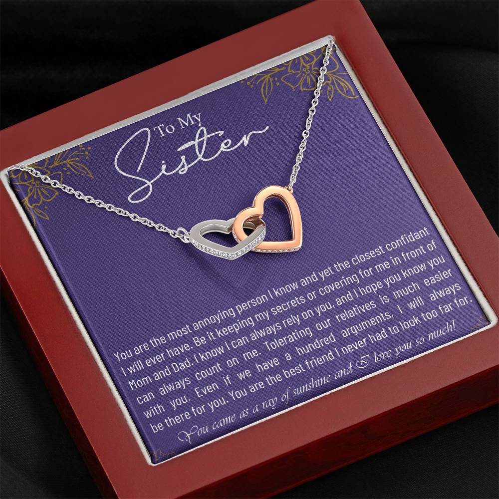 Personalized Gift Sister Necklace for Her Valentines Birthday  Gift InterLocking Hearts Necklace for Women with Message  Card