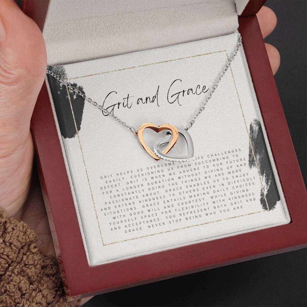 Encouraging Gift for Friend, Never Give Up Gift Necklace for Friend, Grace and Grit Heart Necklace for Friend