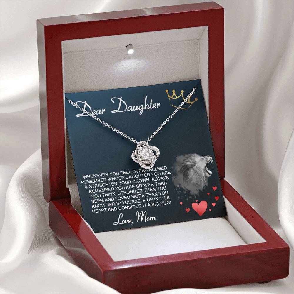 Personalized Gift Daughter Necklace for Mom Valentines Birthday Gift Silver Jewelry Love Knot Necklace for Women with Message  Card