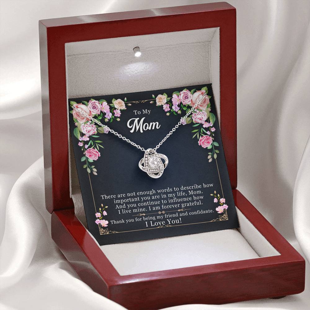 Personalized Gift To My Mom Necklace Birthday Valentines Gift to my mother Silver Jewelry for Women Love Knot Necklace with Message Card