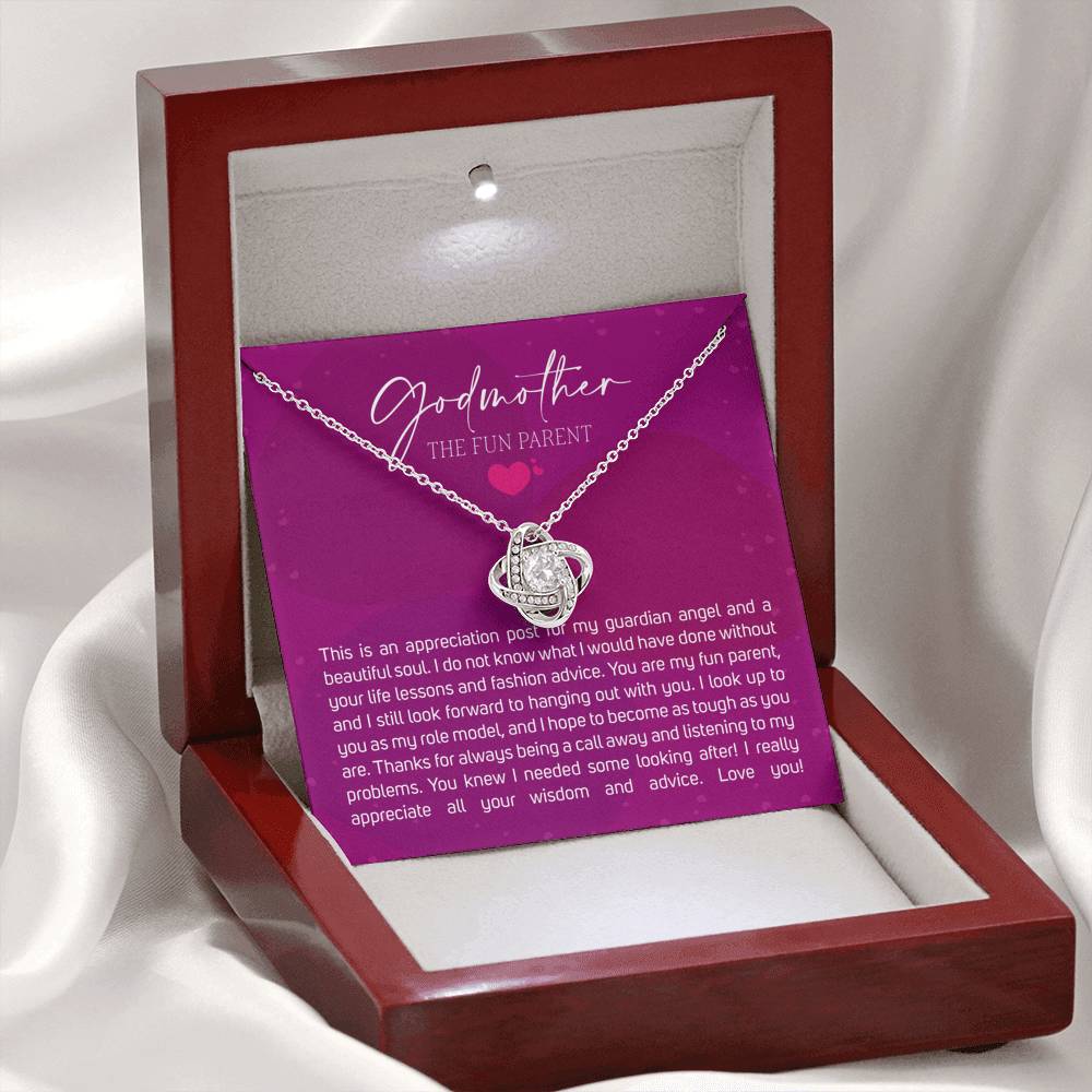 Best Gift for Godmother Necklace Silver Jewelry for Valentines Birthday Gift LoveKnotHearts Necklace for Women with Message  Card