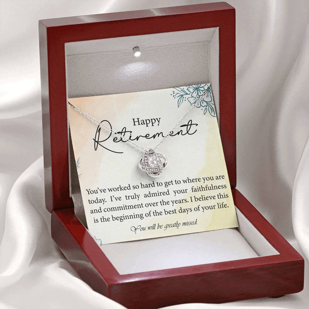 Personalized Retirement Gift for Mom Grandmother Aunt Birthday Gift Love Knot Necklaces for Women with Message  Card