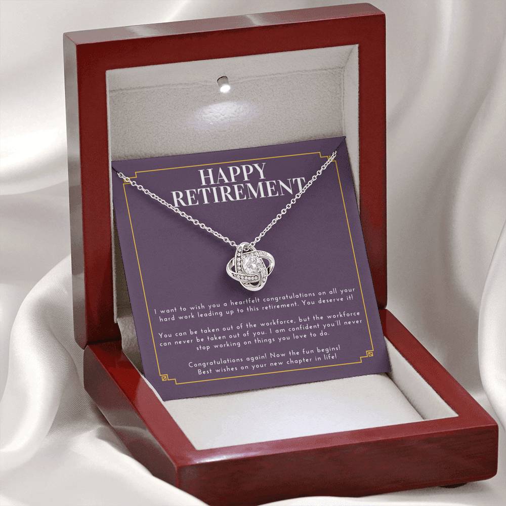 Personalized Retirement Necklace Gift For Employee Boss Friend Love Knot Pendent On Her Retirement Ceremony