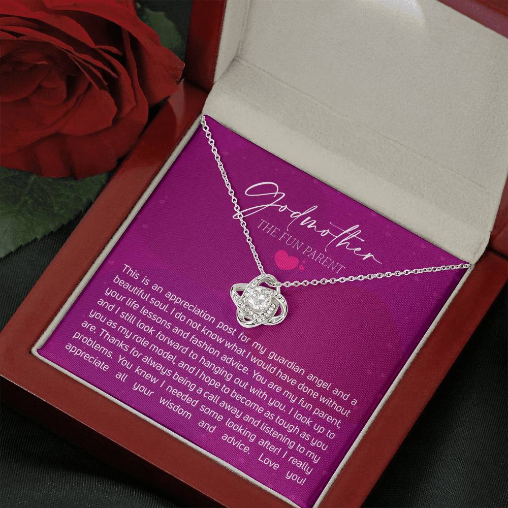 Best Gift for Godmother Necklace Silver Jewelry for Valentines Birthday Gift LoveKnotHearts Necklace for Women with Message  Card
