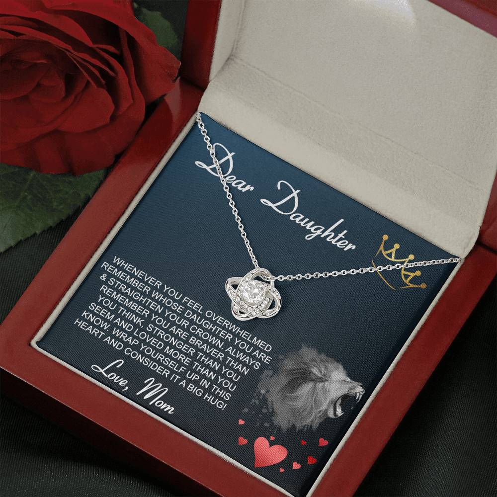 Personalized Gift Daughter Necklace for Mom Valentines Birthday Gift Silver Jewelry Love Knot Necklace for Women with Message  Card