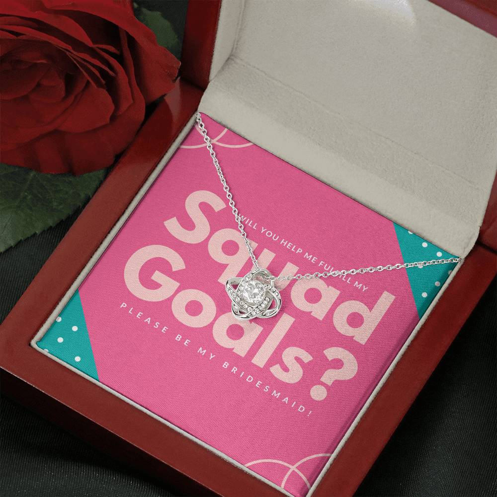 Pink and Blue Accents Be My Bridesmaid Invitation Love Knot Necklace