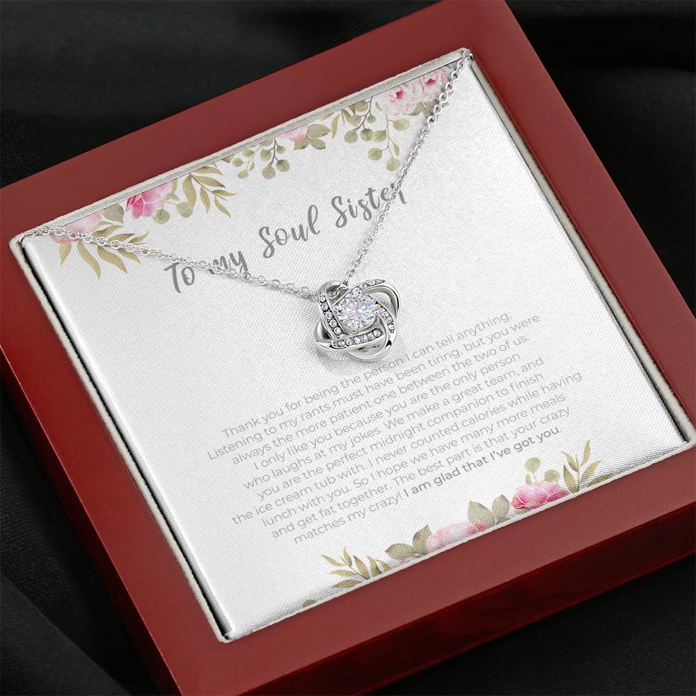Personalized To my Soul Sister Necklace for Her Valentines Birthday Gift Love Knot Necklace for Women with Message  Card